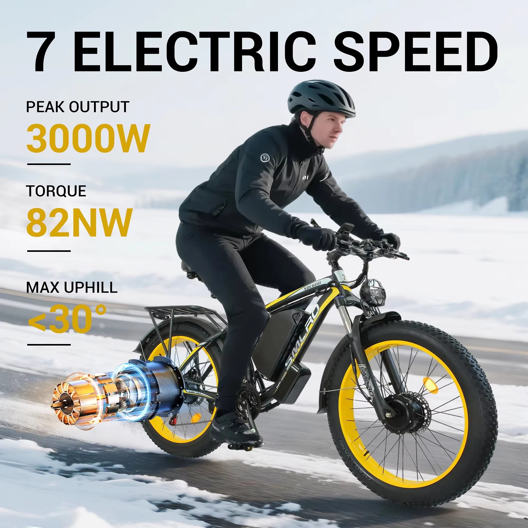 Mountain Exercise Electric Bike 52v/30AH Lithium Battery Mountain Ebike Hydraulic Disc Brake Fat Tire Snow Electric Bicycle