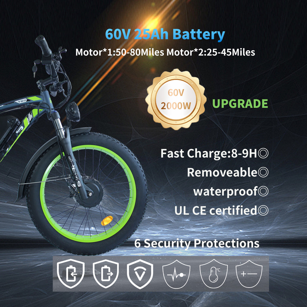 Daul Motor 2000w Ebike Full Suspension Hydraulic Brake Fat Tire Electric Bicycle E-bike Electric Mountain Bike for Adults