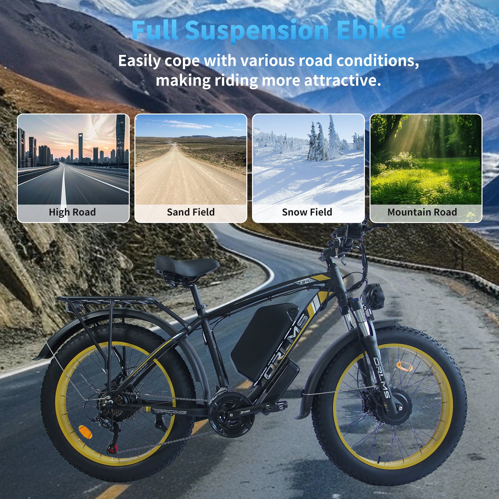 Daul Motor 2000w Ebike Full Suspension Hydraulic Brake Fat Tire Electric Bicycle E-bike Electric Mountain Bike for Adults